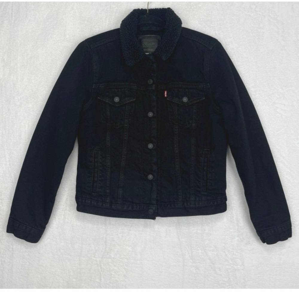 Levi's Premium Original Sherpa Trucker Jacket Denim Women's M Forever Black Jean